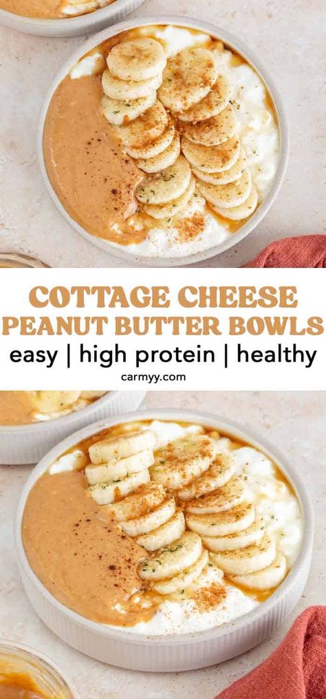 Cottage Cheese Peanut Butter, Protein Cottage Cheese, Cottage Cheese Breakfast Bowl, Cottage Cheese Recipes Healthy, Cottage Cheese Desserts, Cottage Cheese Breakfast, Peanut Butter Breakfast, High Protein Breakfast Recipes, Peanut Butter And Banana