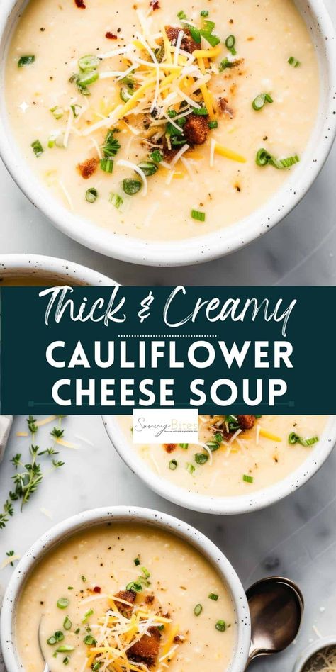 Creamy cauliflower cheese soup with cheddar and cream is a great healthy soup recipe. This healthy, easy recipe includes hidden vegetables for added nutrition. It is perfect for making ahead and freezing for later. Cauliflower Cheddar Soup, Cauliflower Cheese Soup, Cheesy Cauliflower Soup, Cauliflower Cheese Soups, Cheese Soup Recipe, Cream Soup Recipes, Creamy Cauliflower Soup, Roasted Cauliflower Soup, Hidden Vegetables