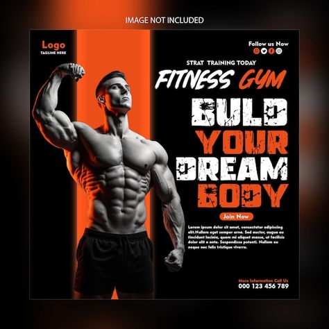 Fitness gym workout social media templat... | Premium Psd #Freepik #psd #cover #post #banner #facebook-cover Gym Creative Poster, Gym Poster Design Banner Template, Gym Social Media Post Design, Gym Ads Design, Fitness Banner Design, Fitness Social Media Design, Gym Post Design, Gym Poster Design Creative, Workout Poster Design