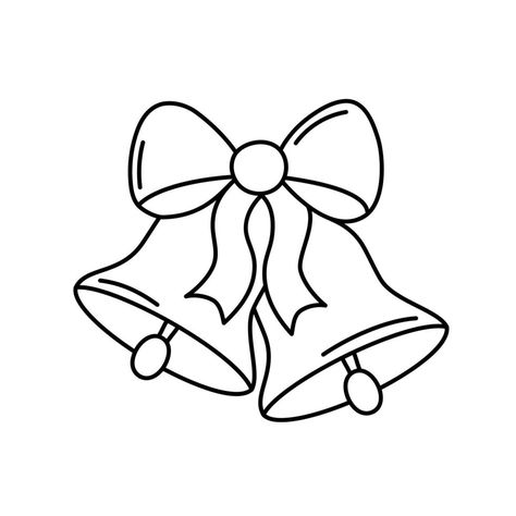 Bells Drawing Christmas, Ornaments Design Drawing, Easy Draw Christmas Pictures, Christmas Drawing Outline, How To Draw A Bell, Christmas Bells Illustration, Aesthetic Christmas Doodles, Jingle Bell Drawing, Christmas Things To Draw Easy