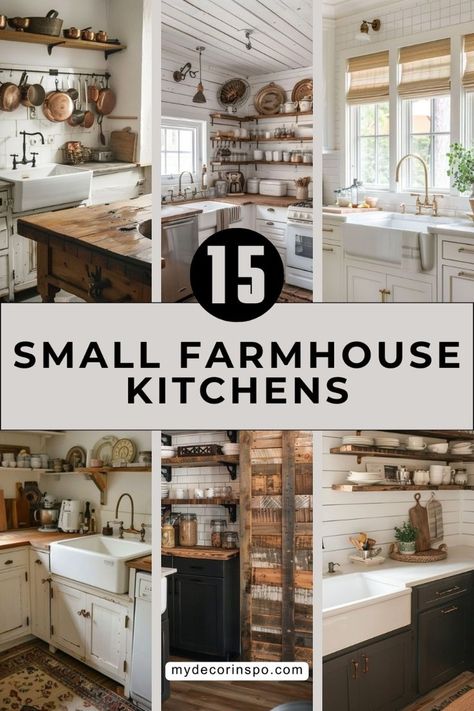 Looking to revamp your kitchen? Check out these 15 stunning small farmhouse kitchen ideas that combine rustic charm with practical solutions. Perfect for cozy homes! Small House Inspiration Interior, Small Lake Cabin Interiors, Farmhouse Small Kitchen Ideas, Small Country Kitchen, Country Kitchen Ideas Farmhouse Style, Small Farmhouse Kitchen Ideas, Farmstead Kitchen, Small Cottage Kitchens, Cottage Farmhouse Kitchen