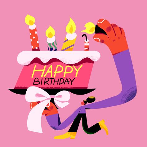 Holiday cards for maindrop on Behance Happy Birthday Motion Graphics, Birthday Cards Illustration, Cake Character Design, Happy Birthday Illustration Art, Birthday Illustration Design, Birthday Illustration Art, Birthday Graphic Design, Illustration Birthday Card, Birthday Card Illustration