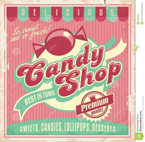 Vintage Poster Template For Candy Shop. - Download From Over 29 Million High Quality Stock Photos, Images, Vectors. Sign up for FREE today. Image: 34902289 Vintage Poster Template, Candy Logo, Candy Poster, Vintage Banner, Etiquette Vintage, Shop Poster, 타이포그래피 포스터 디자인, Retro Candy, Vintage Poster Design