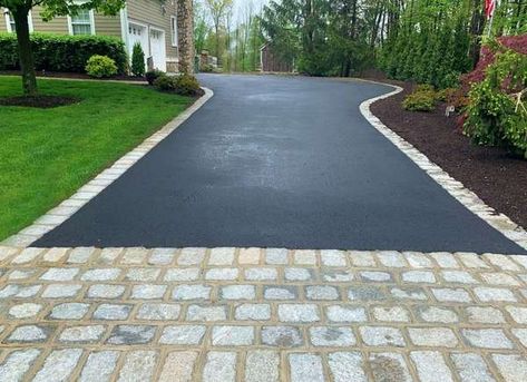 Blacktop Driveway, Driveway Apron, Driveway Edging, Driveway Entrance Landscaping, Brick Driveway, Colorful Shrubs, Driveway Ideas, Asphalt Driveway, Driveway Paving