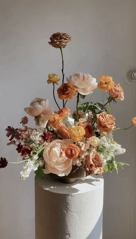 Soft Fall Bouquet, Terra Cotta Flower Arrangements, Florals For Sage Green Wedding, Fall Terracotta Wedding Flowers, Whimsical Flowers Wedding, September Wedding Centerpieces, Flow Fest, Flower Aesthetics, Elegant Floral Arrangements