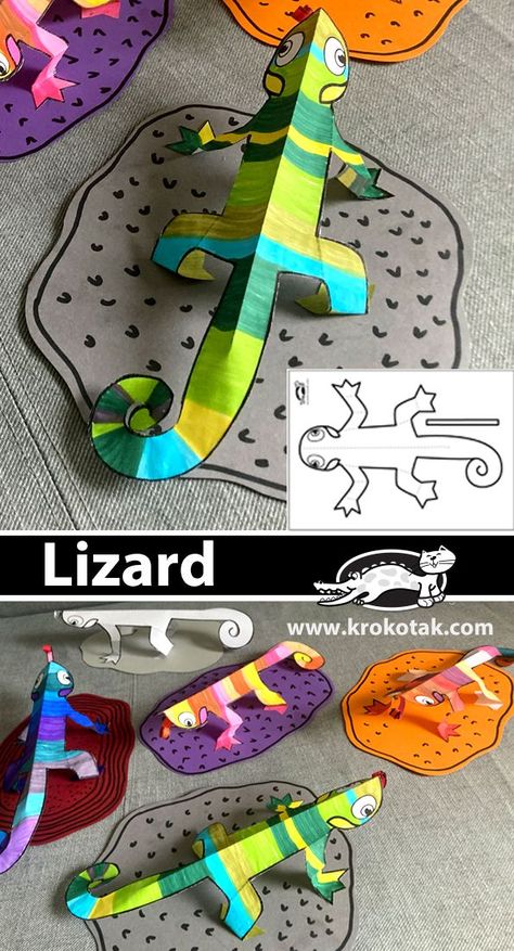 Lizard Crafts For Kids, Lizard Craft, Paper Craft Ideas, Vbs Crafts, Elementary Art Projects, Homeschool Art, Kindergarten Art, School Art Projects, Classroom Crafts