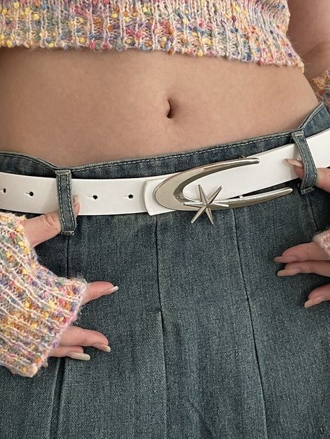 Cool Belts, Cool Belt, Trendy Belts, Y2k Belt, Star Decor, Fashion Belts, Jeans Casual, White Collar, Metal Buttons