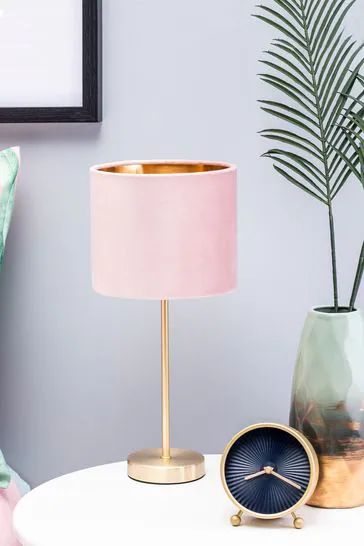 Bedroom Table Lamps Bedside Lighting, Pink Bedroom Accessories, Preppy Room Aesthetic, Girls Bedroom Lighting, Pink Lamp Shade, Blush Pink Bedroom, Velvet Table, Lamp Pink, Pink Lamp