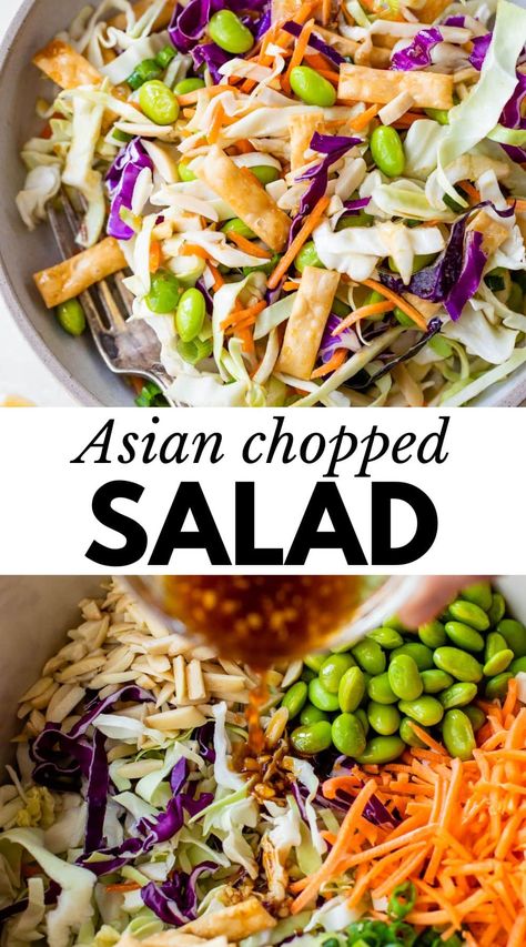 This crunchy Asian Chopped Salad is an easy way to get your veggies in! The recipe is made with cabbage, carrots and edamame and topped with a simple yet flavorful 6-ingredient honey sesame dressing. Easy Asian Salad, Asian Cabbage Salad, Asian Chopped Salad, Asian Salad Recipe, Edamame Recipes, Edamame Salad, Cabbage Salad Recipes, Chopped Salad Recipes, Honey Sesame