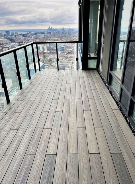 Amazing balcony transformation using our Platinum series planks in Mountain Mist color. Contact us today for a free consultation to get started on upgrading your balcony flooring. https://zurl.co/g759 #BalconyFlooring #FlooringInstallation #BalconyMakeover #GTALiving Balcony Flooring Ideas Apartment, Outdoor Balcony Flooring Ideas, Balcony Wooden Flooring, Tiles For Balcony Floor, Balcony Tiles Ideas, Terrace Flooring Ideas, Balcony Flooring Ideas, Balcony Tiles Floors, Tile Balcony