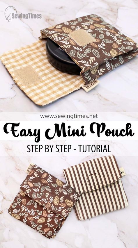 EASY DIY MINI POUCH | No Zipper Small Pouch Sewing Tutorial [sewingtimes] Small Fabric Bags Diy, Sew Pouch No Zipper, Easy Sew Pouch No Zipper, Beginner Sewing Zipper Pouch, Sewing Small Bags Zipper Pouch, Diy Small Bag Zipper Pouch, Small Pouch Sewing Pattern No Zipper, Simple Small Sewing Projects, Diy Fabric Envelope Pouch