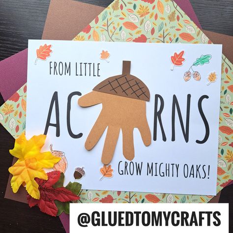 Acorn Mighty Oaks Keepsake Craft Idea Baby Autumn Crafts, Free Acorn Printable, Acorn Handprint Craft, Leaves And Acorns Preschool, Acorn Bulletin Board Ideas, Handprint Acorn Craft, Little Acorn Book Activities, A Is For Acorn, Infant November Crafts