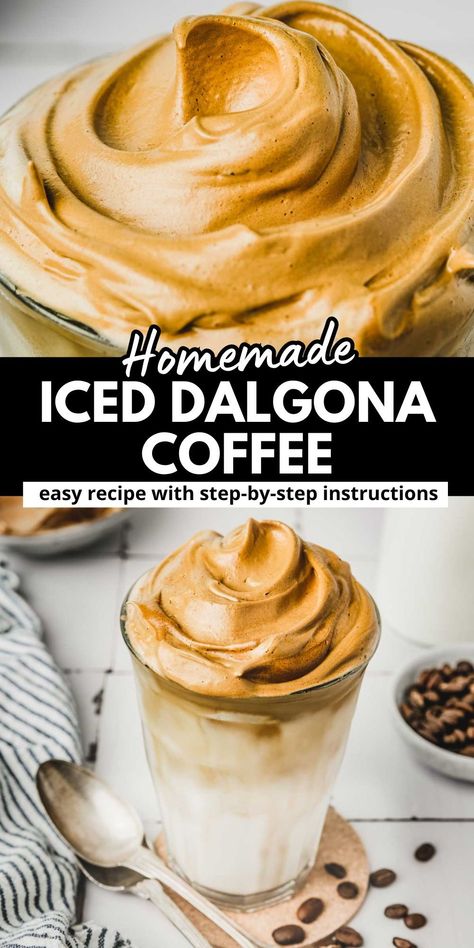 Indulge in the perfect summer pick-me-up with our Whipped Iced Dalgona Coffee recipe! In just 5 minutes and with only 3 ingredients, you can whip up this refreshing delight at home. Experience the rich coffee taste blended with a velvety smooth whipped texture, making it a homemade treat you'll crave all day. Perfect for coffee lovers looking for a quick and satisfying drink to beat the heat! Whipped Iced Coffee Recipe, Whipped Coffee Drinks, Instant Whipped Coffee, Frozen Dalgona Coffee, Frothy Coffee Recipe, Frozen Whipped Coffee Recipe, Frozen Whipped Coffee, Iced Instant Coffee Recipe, How To Make Whipped Coffee