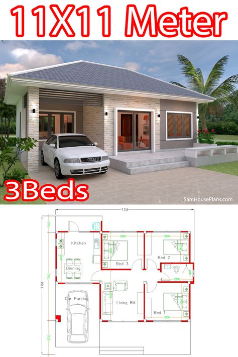 3 Bedroom House Design With Floor Plan, Simple And Cheap House Designs, Simple 3 Bedroom House Plans Modern, Modern One Bedroom House Plans, Plan Rumah 3 Bilik 2 Bilik Air, Small Three Bedroom House Plans Simple, Three Bedroom House Plan Simple Modern, Three Bedroom House Plan Three Bedroom House Plans Modern, Tiny 3 Bedroom House Plans