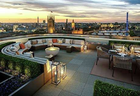 St James, The Corniche, Albert Embankment, Parliament Views, Roof Top Terrace Rooftop Restaurant Design, Penthouse View, Terrasse Design, Rooftop Terrace Design, Decoration Restaurant, Rooftop Design, Rooftop Lounge, Residential Architect, Rooftop Restaurant