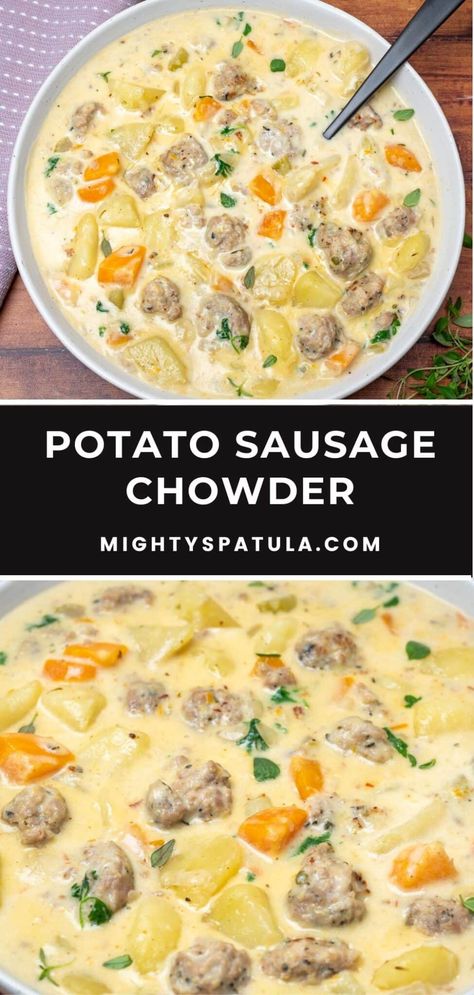 Potato Sausage Chowder – Mighty Spatula Sausage And Potato Chowder, Potato And Sausage Chowder, Sausage Potato Chowder, Potato Sausage Chowder, Swiss Potato And Sausage Soup, Creamy Sausage Potato Soup, Sausage Potato Corn Chowder, Creamy Sausage Potato And Sauerkraut Soup, Vegan Sausage Potato Soup