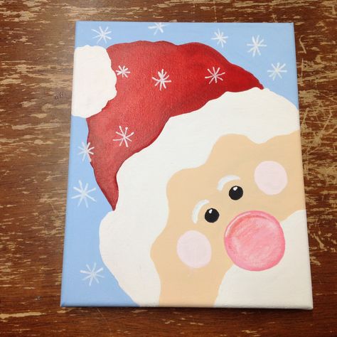 Santa Claus Canvas Painting Easy, Easy Diy Christmas Paintings On Canvas Step By Step, Kids Painting Ideas On Canvas Christmas, Easy Holiday Canvas Painting, Fun Christmas Paintings On Canvas, Christmas Easy Canvas Painting, Diy Painting Canvas Christmas, Simple Santa Painting, Easy Kids Christmas Painting