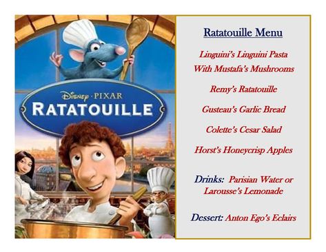 Ratatouille Film, Disney Movie Themed Dinner, Family Movie Night Themes, Symptoms Of Adrenal Fatigue, Disney Movie Night Menu, Ratatouille Movie, Disney Themed Movie Night, Disney Movie Night Food, Pixar Studios