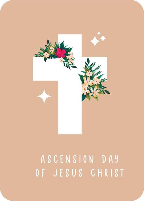 Vector illustration of chrostian cross with flower around. Suitable for card, sticker, poster, etc on Ascension day of Jesus Christ day Ascension Day Of Jesus Christ, Ascension Day, Hygge Christmas, Sticker Poster, Jesus Christ, Vector Art, Vector Free, Vector Illustration, Royalty Free