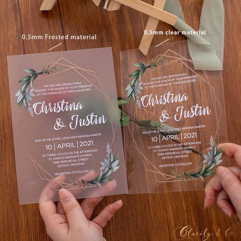 Plastic Wedding Invitations, Clear Paper Invitations, Diy Acrylic Invitation Wedding, Diy Clear Wedding Invitations, Diy Acrylic Wedding Invitations, Frosted Wedding Invitations, Clear Invitations Wedding, Transparent Wedding Invitations, Acrylic Invites