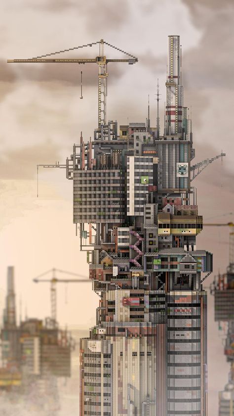 Cyberpunk Tower, Cyberpunk Building, Minecraft Modern City, Minecraft Steampunk, City Project, Minecraft Interior, Piskel Art, Minecraft Modern, Minecraft Room