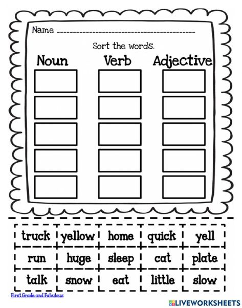 Noun Verbs Adjectives Worksheet, Verb Noun Worksheet, Noun Adjective Worksheet, Verbs And Adjectives Worksheet, Nouns Adjectives And Verbs Activity, Verb Noun Adjective Worksheet, Noun And Adjective Worksheet, Adjectives And Nouns Worksheet, Nouns Verbs Adjectives Worksheet