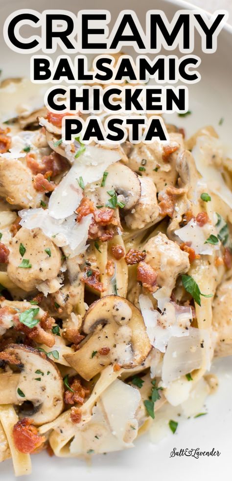 Creamy Balsamic Pasta Sauce, Balsamic Vinegar Pasta Sauce, Balsamic Sauce For Pasta, Basalmic Chicken Pasta, Balsamic Pasta Recipes, Balsamic Chicken Pasta Recipes, Balsamic Chicken And Pasta, Healthier Pasta Dishes, Creamy Balsamic Pasta Salad