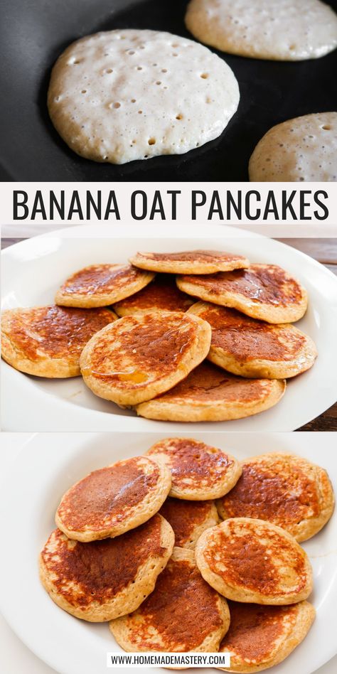 Oatmeal Banana Pancakes, Healthy Banana Pancakes, Easy Banana Pancakes, Healthy Breakfast Idea, Banana Oatmeal Pancakes, Baby Breakfast, Banana Oat Pancakes, Toddler Lunch, Oatmeal Banana