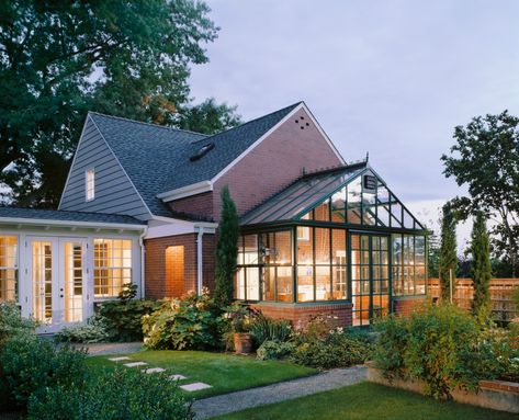 Green House Attached To House, Greenhouse Attached To House, Greenhouse Addition, Glass Addition, Attached Greenhouse, Greenhouse Pictures, Residential Exterior, Inspiring Architecture, Transitional Exterior