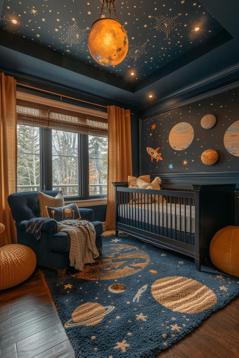 50 Whimsical Baby Boy Nursery Designs for Magical Playtimes Boy Nursery Design, Nursery Design Neutral, Nursery Designs, Planets And Stars, Baby Boy Bedroom, Baby Room Themes, Space Themed Nursery, Baby Boy Room Decor, Nursery Room Design