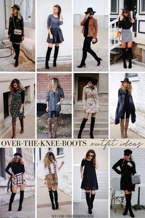 Casual Knee Boots Outfit, Over The Need Boots Outfit, Style Over Knee Boots, Knee High Boot Winter Outfits, Winter Dress Boots Outfit, Black Dress Boots Outfit Winter, Thigh High Boots Fall Outfit, Classy Over The Knee Boots, Work Outfits With Tall Boots