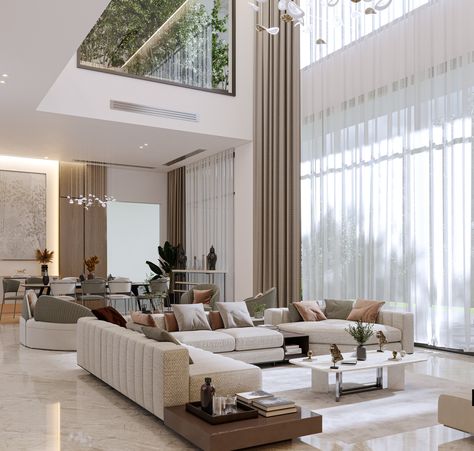 High Ceiling Living Room Modern, Living Room Designs Modern Luxury, Living Room Designs Modern, Double Height Living Room, High Ceiling Living Room, Modern Luxury Interior, Sala Grande, Double Height, Luxury Living Room Design