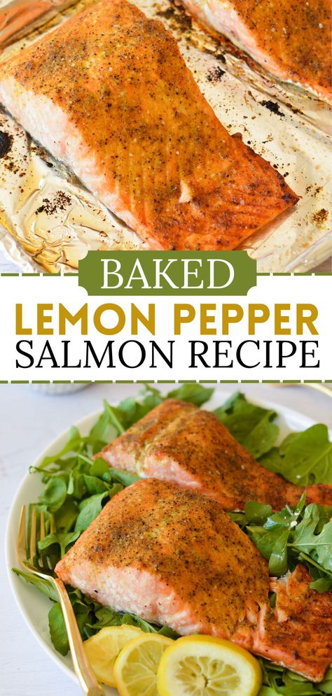 lemon pepper salmon Salmon Olive Oil, Baked Lemon Pepper Salmon Recipes, Jerk Lemon Pepper Salmon Recipe, Lemon Pepper Salmon Baked, Salmon Seasoning Baked, Salmon On The Stove, Lemon Pepper Pasta, Salmon Recipes Oven, Salmon Dinner Recipes