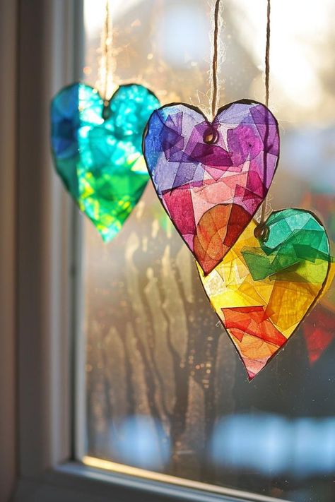 44 Rainbow Craft Ideas for Kids To Spark Creativity! Sun Catchers Craft, Christmas Suncatcher Craft, Reggio Inspired Christmas Crafts, Suncatcher Diy Kids, Rainbow Day Decoration Ideas, Windchime Craft For Kids, Easy Sun Catcher Craft, Bubble Crafts For Kids, Easy Diy Suncatchers