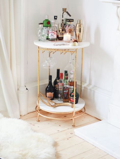 Five Favourite Corners Of My Home. | Kate La Vie | Bloglovin’ Bar Mini, Gold Bar Cart, Bar Cart Styling, Smart Tiles, Mini Bars, Bar Cart Decor, Home Bar Decor, Contemporary House Design, Liquor Bottles