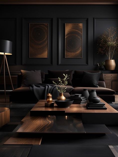 Dark Living Room Decor, Moody Interior Design, Moody Living Room, Dark Living Rooms, Brown Rooms, Dark Home Decor, Black Living Room, Living Room Decor Ideas, Brown Living Room