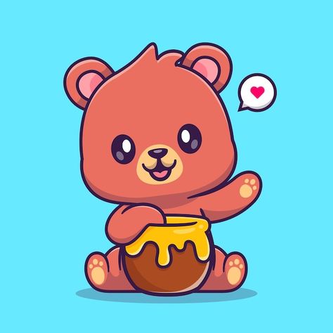 Honey Cartoon, Bear Eating Honey, Burger Cartoon, Bear Eating, Angry Cartoon, Nature Icon, Vegetable Cartoon, Cat Hug, Cute Avocado