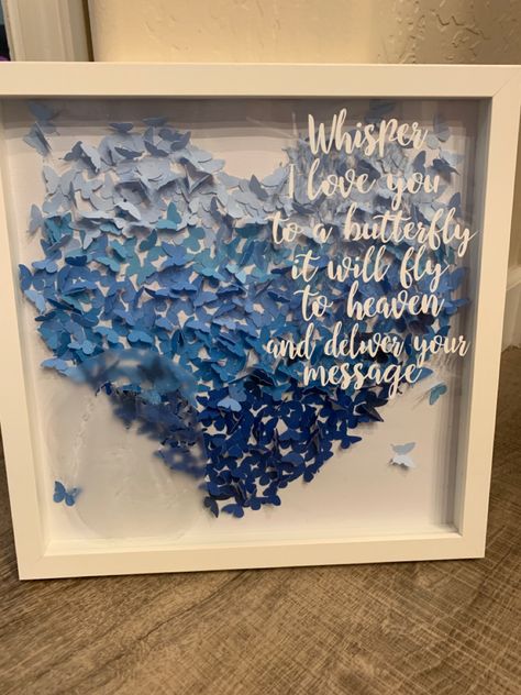 Cricut Memorial Shadow Box Ideas, Memorial Things To Make, Cricut Rememberance Projects, Butterfly Shadow Boxes Diy, Memorial Cricut Ideas, Cricut Memorial Gifts, Butterfly Memorial Ideas, Memorial Diy Projects, Memorial Craft Ideas