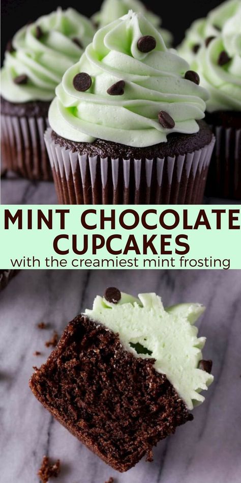 Mint Buttercream Frosting, Mint Chocolate Chip Cupcakes, Mint Dessert, Mint Buttercream, Mint Chocolate Cupcakes, Mint Frosting, Mint Desserts, Chocolate Chip Cupcakes, Mint Chip Ice Cream