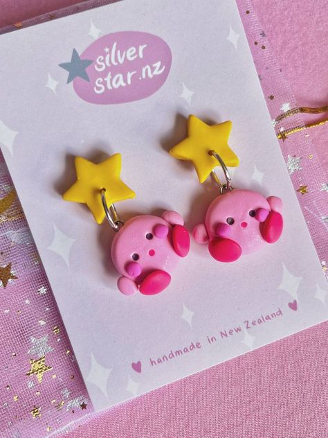 Kirby Polymer Clay Earrings | Felt Pokemon Earrings Clay, Pokemon Clay Earrings, Disney Clay Earrings, Kirby Clay, Porcelain Accessories, Clay Inspo, Arts And Crafts For Teens, 3d Ideas, Pokemon Collection