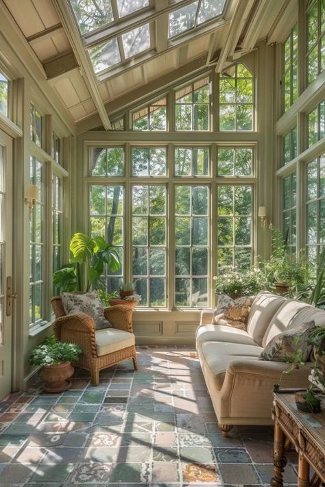 Serra Core, Sunroom Ceilings, Green Sunroom, House Veranda, Solarium Room, Sunroom Remodel, Sun Rooms, Sunroom Ideas, Cottagecore Home