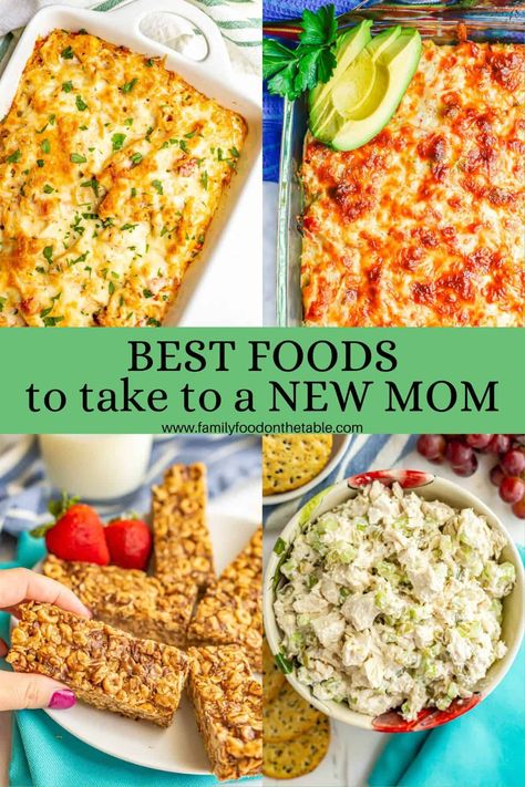 Ideas and recipes for the best foods to take to a new mom! Plus, other ways to pamper and help her in those early days. Best Meals To Give New Moms, Dinners For Nursing Mothers, Best Foods For Nursing Moms, Bring Them A Meal Ideas, New Parents Food Meal Ideas, Postpartum Meals To Bring, Dinner For A New Mom, Dinners To Make For New Moms, Prepared Meals For New Moms