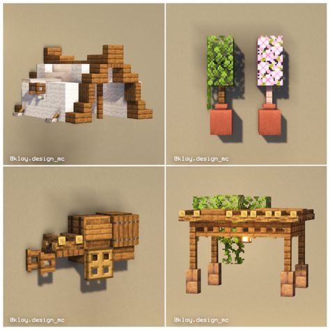 KlayDesign • Minecraft Builder | Here’s 12 OUTDOOR DECORATIONS to decorate you garden/village!! My favorite honestly is the tent! 😍 Let me know what’s your favorite below! … | Instagram Minecraft Outdoor Workstation, Tents In Minecraft, Minecraft Small Decor Ideas, Garden Builds Minecraft, How To Decorate Minecraft Houses, Mc Outdoor Decor, Minecraft Item Frame Ideas, Minecraft Desert Interior Design, Minecraft Cute Outdoor Decor