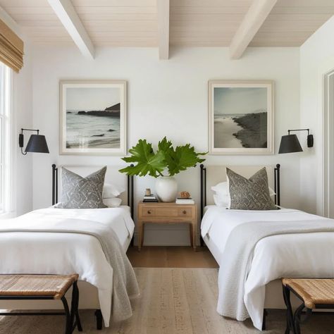 Beach Guest Room Decor, B&b Ideas Guest Rooms, Modern Bedroom Flooring Ideas, Nautical Guest Room, Twin Bed Rooms Ideas, Guest Bedroom Twin Beds, Guest Room Home Office Combo, Guest Bedroom Ideas Twin Beds, Coastal Master Bedrooms Decor