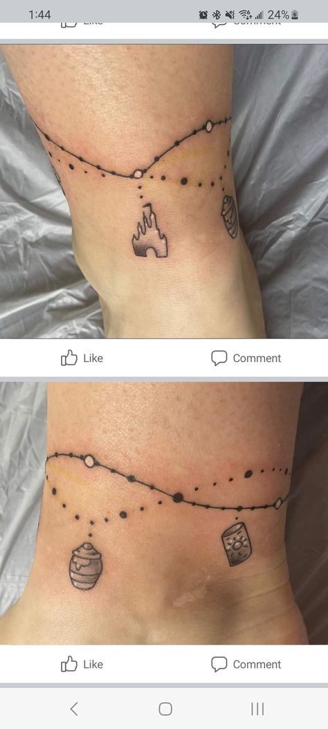 Tattoo Charm Bracelet, Rollercoaster Tattoo, Charm Anklet Tattoo, Anklet Tattoos For Women, Anklet Tattoo, Charm Bracelet Tattoo, Charm Tattoo, Tiny Wrist Tattoos, Ankle Tattoos For Women