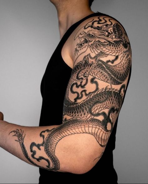 Dragon Tattoo Bicep, Dragon Tattoo Shoulder, Dragon Tattoo Arm, Japanese Tattoos For Men, Mandala Hand Tattoos, Dragon Tattoos For Men, Dragon Sleeve, Chinese Dragon Tattoos, Dragon Sleeve Tattoos