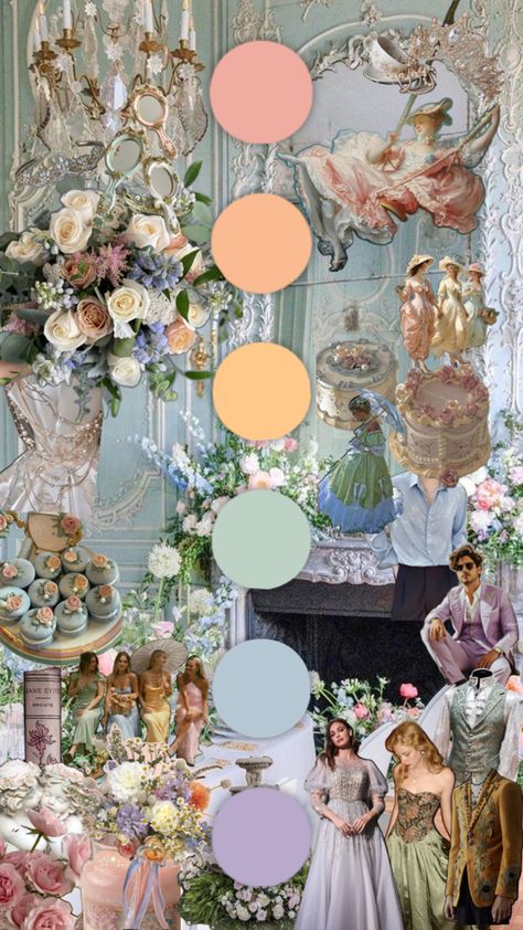 Rococo Color Palette, Muted Pastel Wedding, Pastel Color Palette Wedding, Baroque Wedding, Rococo Art, Spring Color Palette, April Wedding, Pastel Colour Palette, Preppy Wallpaper