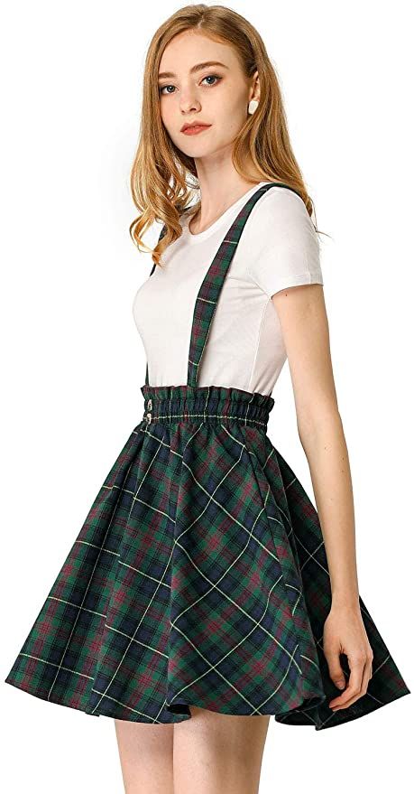 Women Suspender Outfits, Button Decor, Fall Wear, Suspender Skirt, A Line Mini Skirt, Tartan Plaid, Leggings Fashion, Womens Plaid, Skirt Outfits