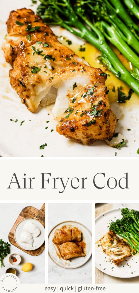 You’ll love this Air Fryer Cod recipe! It's quick to make in just 10 minutes and the cod fish fillets are totally tender, flaky, and seasoned to perfection! Cod Fish Recipes Airfryer, Recipe For Cod Fish In Air Fryer, Airfryer Cod Fish, Best Cod Fish Recipes Air Fryer, Lemon Pepper Cod Air Fryer, Cod Keto Recipes, Air Fryer Baked Fish Recipes, Cod Fish In Air Fryer, Cod Loin Recipes Air Fryer