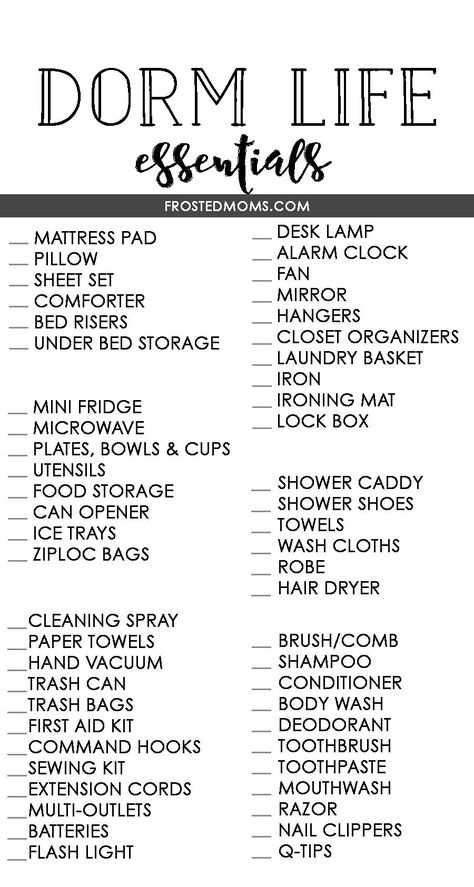 Student Checklist, Dorm Room Essentials List, College Dorm Checklist, Dorm Room Checklist, Ideas For Bedrooms, Dorm Checklist, Room Checklist, Girl Dorms, College Dorm Room Essentials